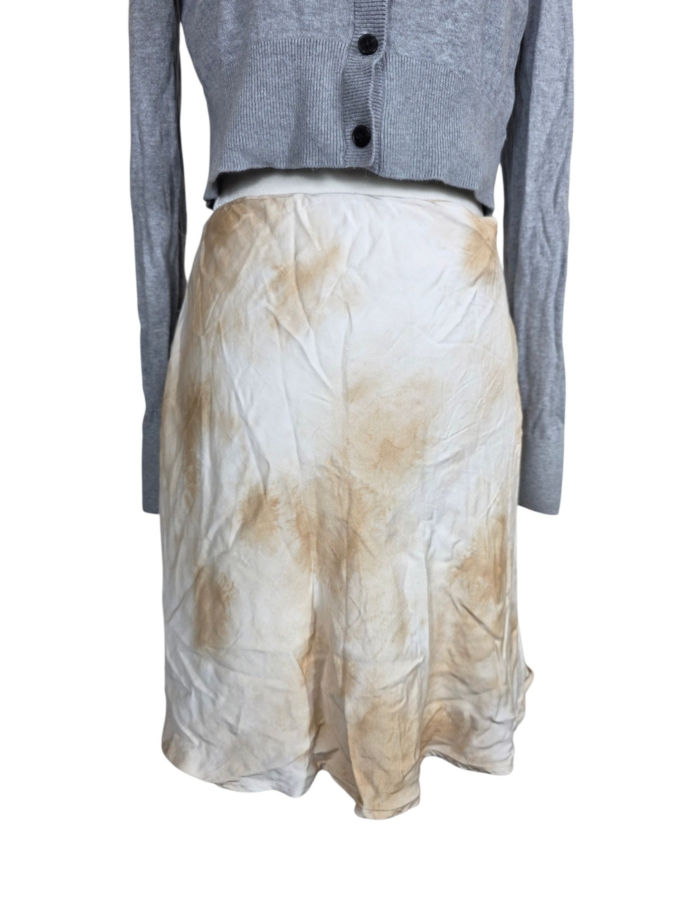 Frank & Oak Satin Cream and Tan Tie-Dye Mini Skirt